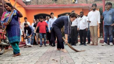 Photo of Priyanka Gandhi with a broom in hand again