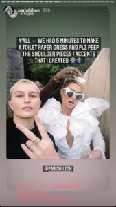 Paris Hilton Rocks Toilet Paper Wedding Dress at Her Backyard Bridal Brunch
