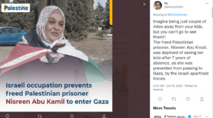 Palestinian woman released but prevented from seeing kids after 7 years in Jail
