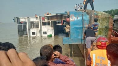 Photo of Ferry loaded with vehicles capsizes in Padma