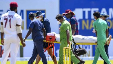 Photo of Windies debutant Solozano taken to hospital after being hit on helmet