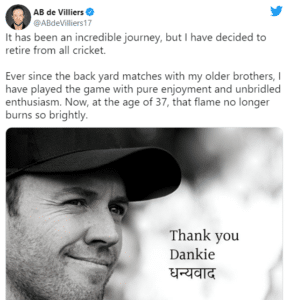 South Africa star AB de Villiers retires from all cricket
