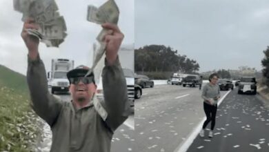 Photo of Commuters stop on US freeway to scoop wads of cash lying on road