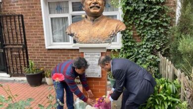 Photo of Information Minister offers wreath at Bangabandhu’s bust in London