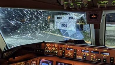 Photo of Plane’s windscreen shattered by ice block in mid air