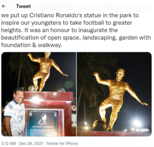 Indian fans slam decision to erect Cristiano Ronaldo's statue in Goa