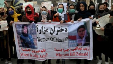 Photo of Taliban fighters pepper spray women protesters calling for rights
