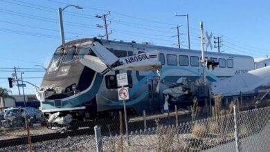 Photo of Plane hit by train after crashing on train tracks in California