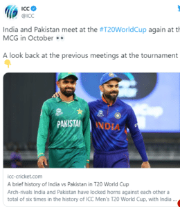 Pakistan to clash with India in T20 World Cup tie on Oct 23 at MCG