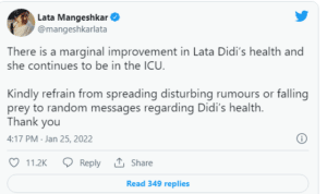 Lata Mangeshkar Health Update: Veteran singer shows marginal improvement, still in ICU, informs spokesperson