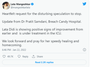 Lata Mangeshkar Health Update: Veteran singer shows marginal improvement, still in ICU, informs spokesperson