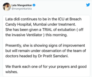 Lata Mangeshkar Health Update: Singer shows signs of improvement, continues in ICU for observation