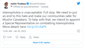 Islamophobia is unacceptable: Canadian PM Justin Trudeau