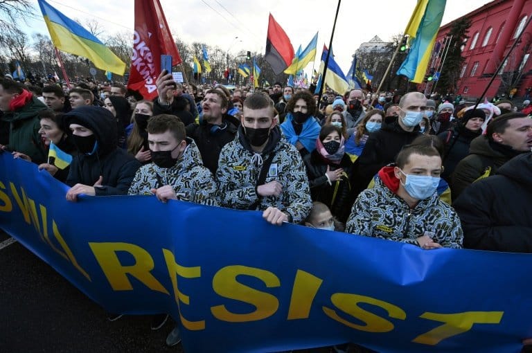 'Unite and fight': Ukrainians march in face of Russia threat