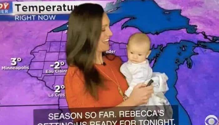 Watch: Video of meteorologist mom carrying baby on-air goes viral