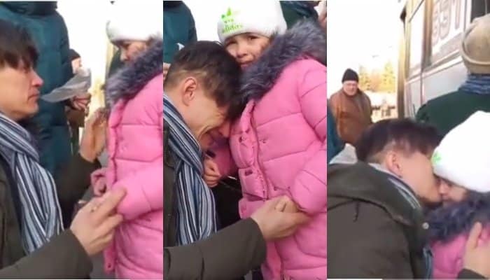 Watch: Ukrainian father bids emotional farewell to daughter