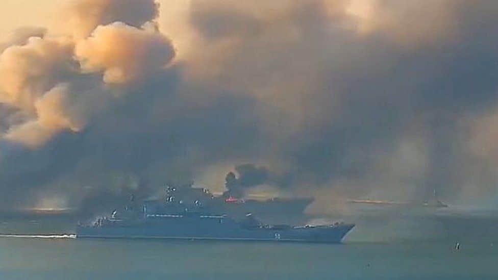 Ukrainian military destroys Russian warship and two other navy vessels in occupied port of Berdyansk (Video)