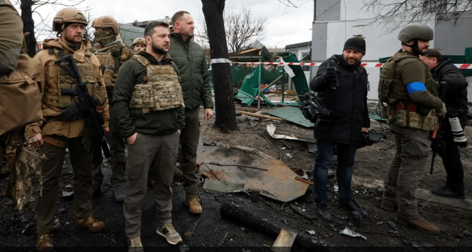 Ukrainian President Zelenskiy visits Bucha, says Russian 'war crimes' make negotiations harder