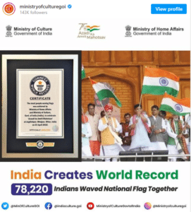 India breaks world record with 78,220 flags waved simultaneously