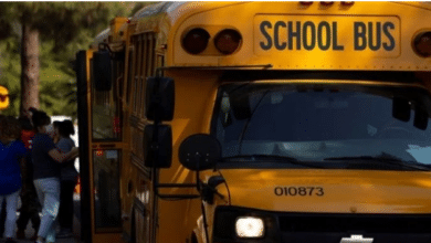 Photo of WATCH: Speeding car in US crashes into school bus with 23 children aboard