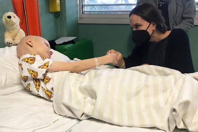 Angelina Jolie visits Ukrainian child refugee in Rome