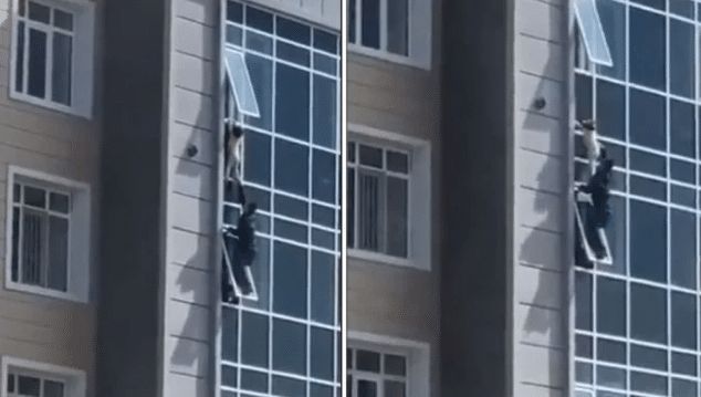 Watch: Man risks his life to save toddler from falling from 100-feet