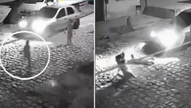 Photo of Watch: Mother jumps in front of speeding car to rescue son