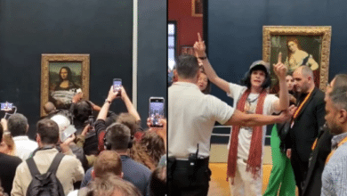 Photo of Watch: Man dressed as old lady smears cake over Mona Lisa