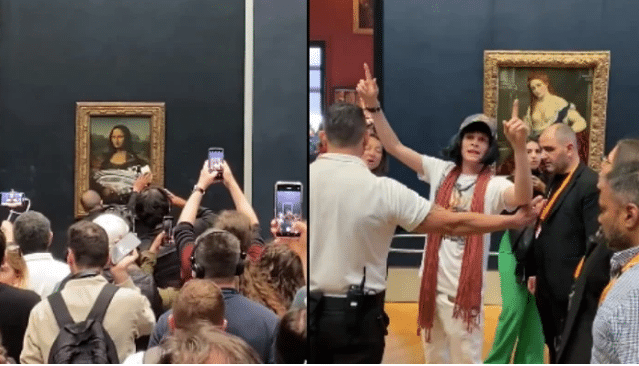 Watch: Man dressed as old lady smears cake over Mona Lisa