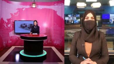 Photo of Afghan women TV presenters cover faces on air