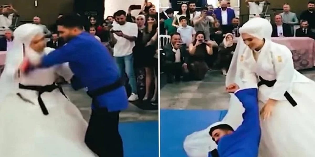 Couple showcase their judo skills at wedding ceremony