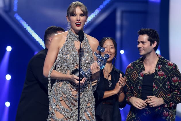 Taylor Swift wins top MTV video award, announces new album