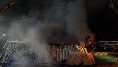 Photo of Paltan electronics warehouse fire under control