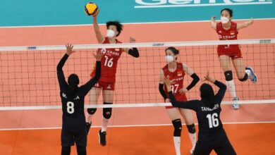 Photo of Chinese volleyball team wear masks during Asian Cup clash