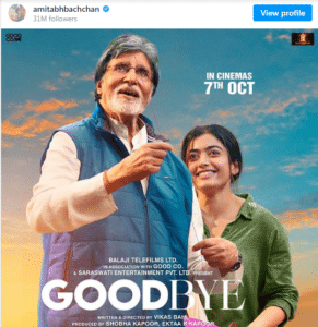 Amitabh Bachchan shares first look of much-awaited movie Goodbye: Photo