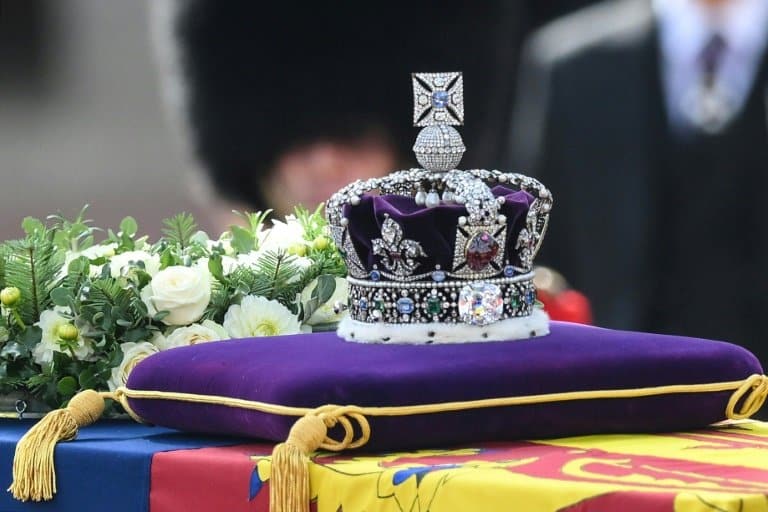 Imperial State Crown placed on Queen Elizabeth II's coffin