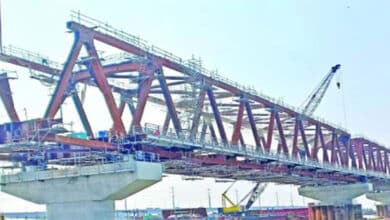 Photo of 6 spans of Bangabandhu Rail Bridge visible on Jamuna