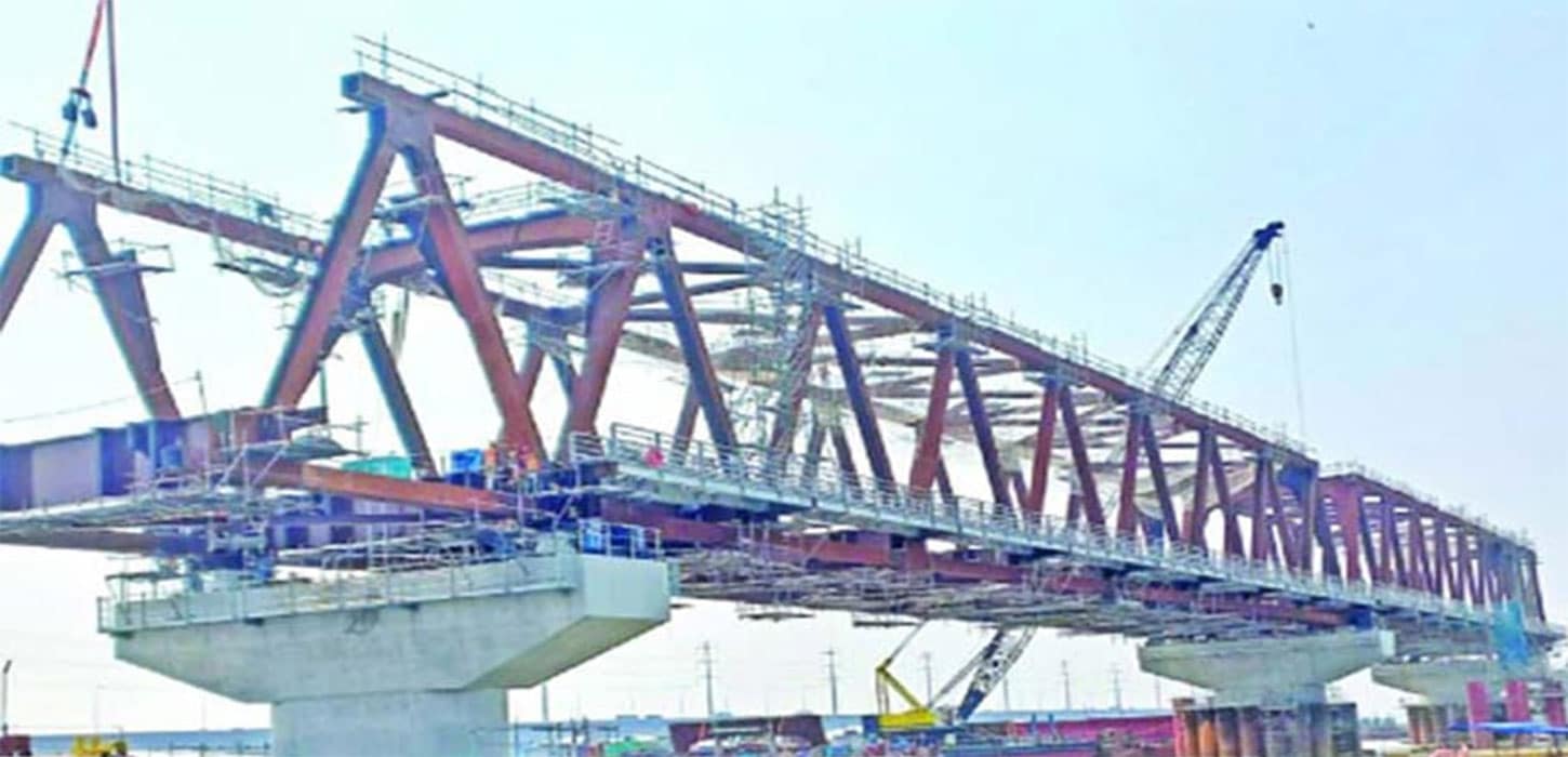 6 spans of Bangabandhu Rail Bridge visible on Jamuna