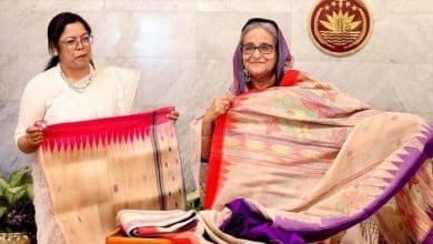Photo of Prime Minister receives banana plant fibre made sharees